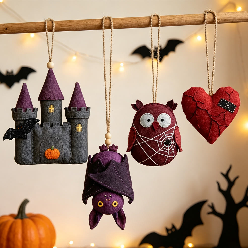 Rubbyoo Halloween Patchwork Diy Collection - Purple Bat & Vampire Castle | Handmade Halloween Ornaments Set | Spooky Season Home Decor - 4 inches hoop kit - image 1