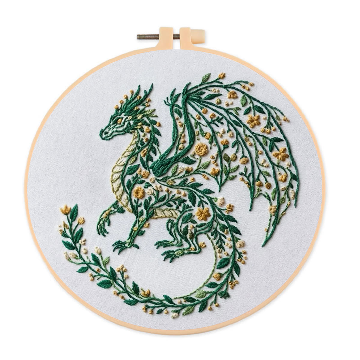 Rubbyoo Embroidery Kit - Forest Dragon | Mythical Dragon Hoop Art  | Special Animal Motif Kit For Kids - 20*20cm - image 1
