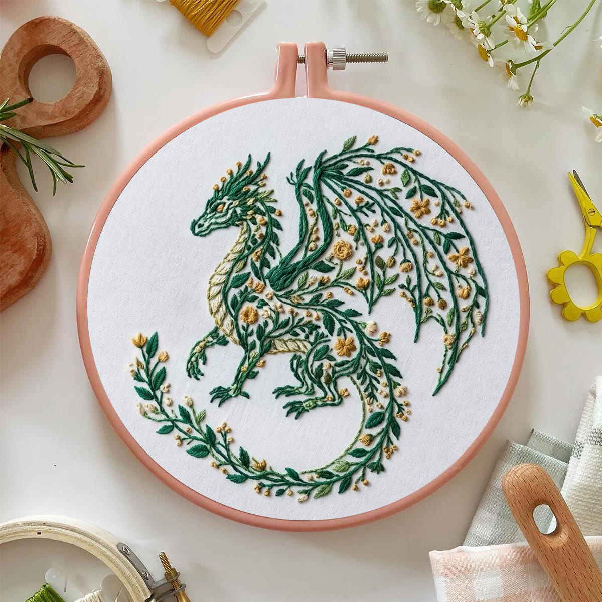 Rubbyoo Embroidery Kit - Forest Dragon | Mythical Dragon Hoop Art  | Special Animal Motif Kit For Kids - image 6