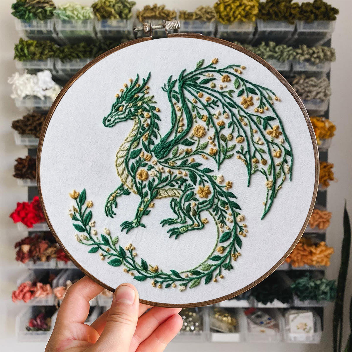 Rubbyoo Embroidery Kit - Forest Dragon | Mythical Dragon Hoop Art  | Special Animal Motif Kit For Kids - image 2