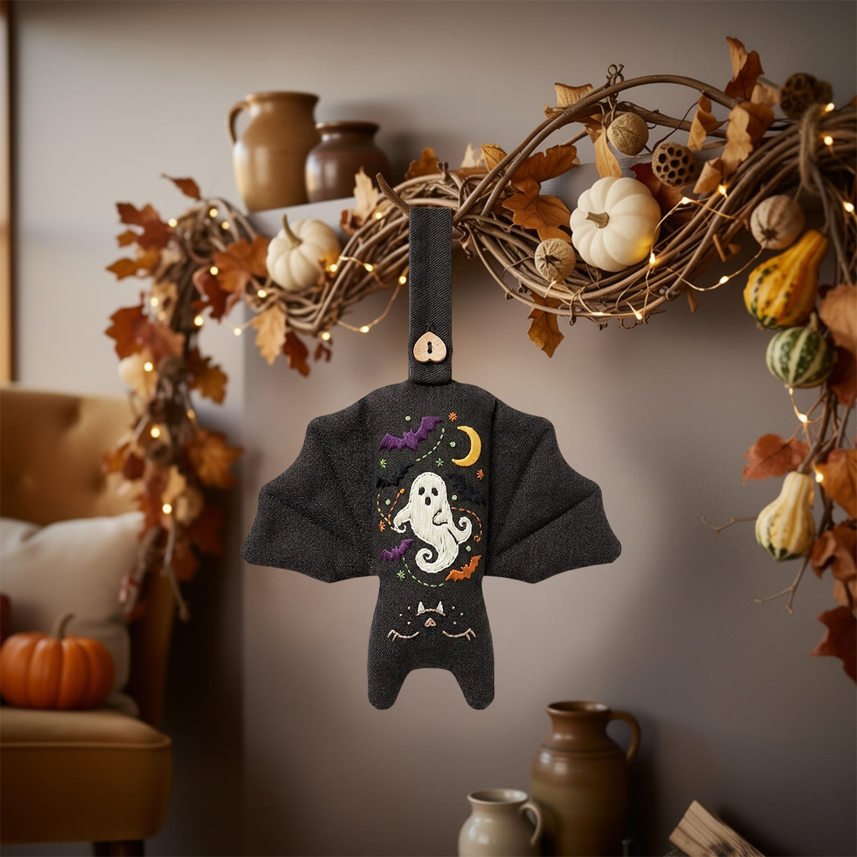 Rubbyoo Bat Embroidery Kit - Floating Ghost | Creepy Cute Gift | Goth Bedroom Decor - image 6