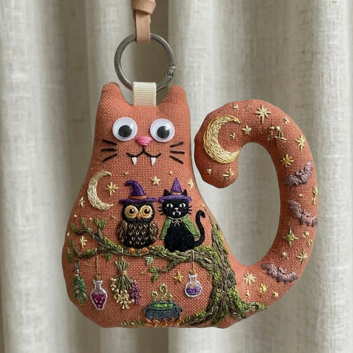 Rubbyoo Cat Embroidery Kit - Wizard Owl And Cat | Spooky Season Gift | Halloween Bag Charm - 6 inches hoop kit - image 1