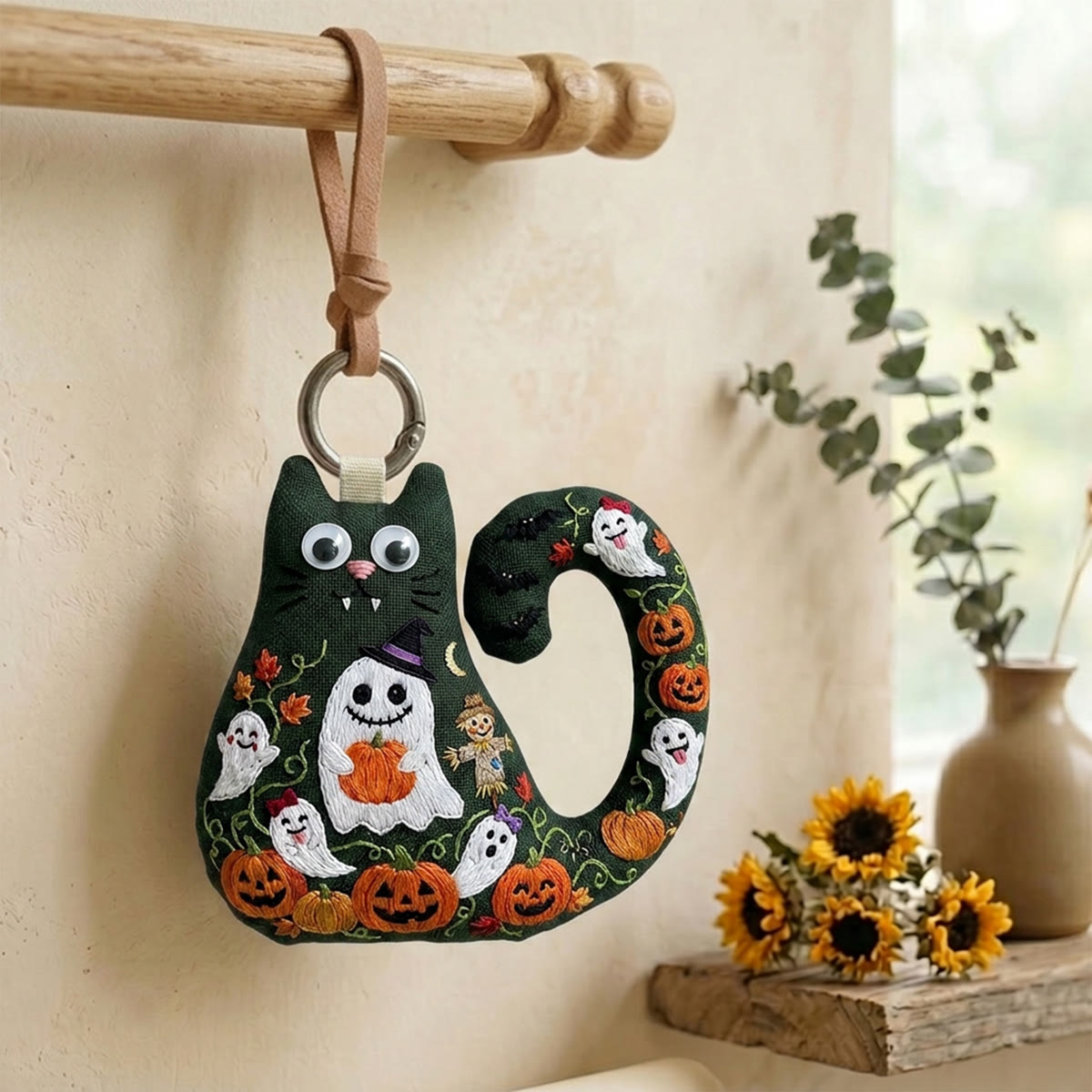 Rubbyoo Cat Embroidery Kit - Ghost Holding Pumpkin | Wall Hanging Ornament | Handmade Halloween Decoration - image 3