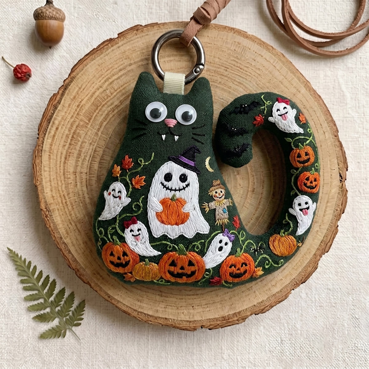 Rubbyoo Cat Embroidery Kit - Ghost Holding Pumpkin | Wall Hanging Ornament | Handmade Halloween Decoration - image 2