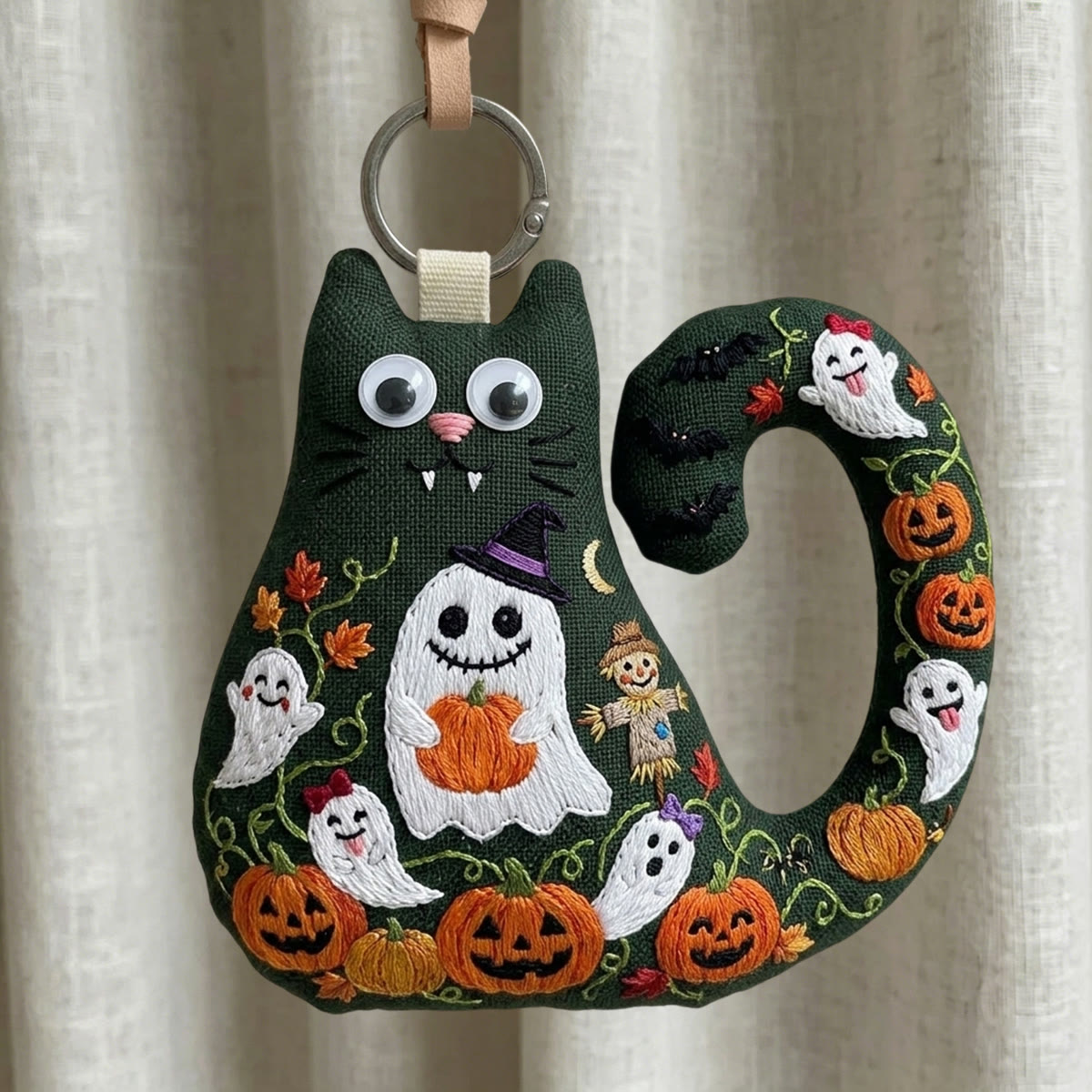 Rubbyoo Cat Embroidery Kit - Ghost Holding Pumpkin | Wall Hanging Ornament | Handmade Halloween Decoration - 6 inches hoop kit - image 1
