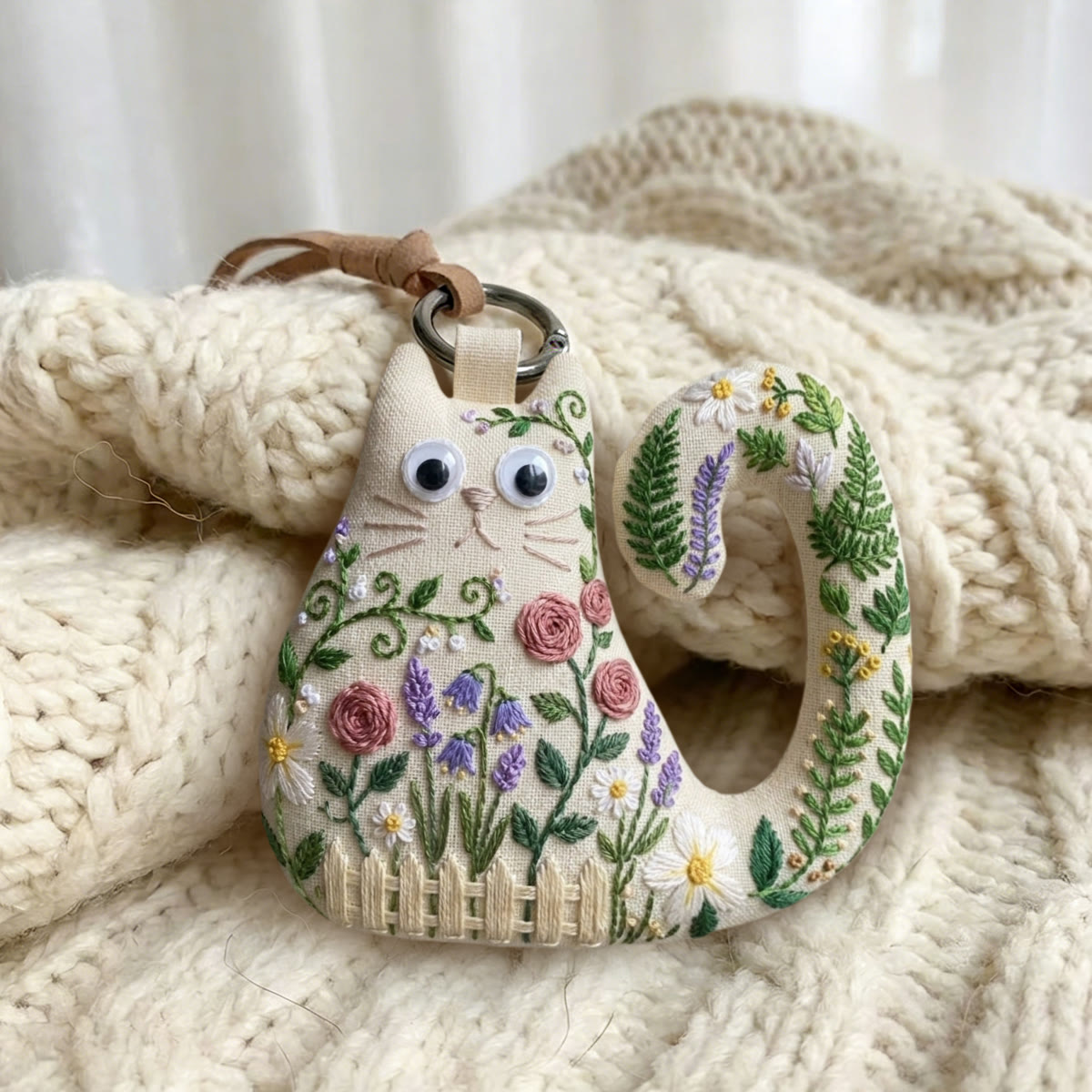 Rubbyoo Cat Embroidery Kit -  Flower Garden | Gift For Her | Cottagecore Bag Charm - image 2