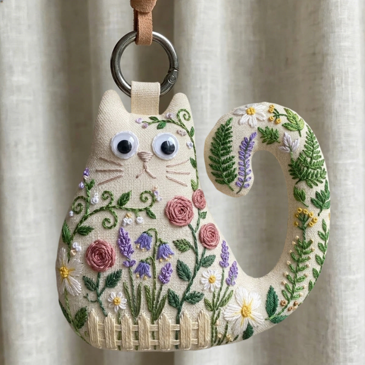 Rubbyoo Cat Embroidery Kit -  Flower Garden | Gift For Her | Cottagecore Bag Charm - 6 inches hoop kit - image 1