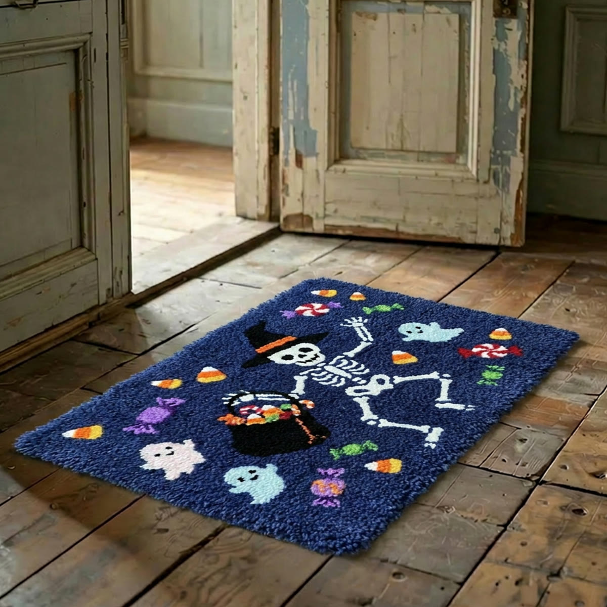 Rubbyoo Latch Hook Rug Kit - Dancing Skeleton | Classic Ghost & Phantom Pattern | Handmade Halloween Style Carpet - image 6