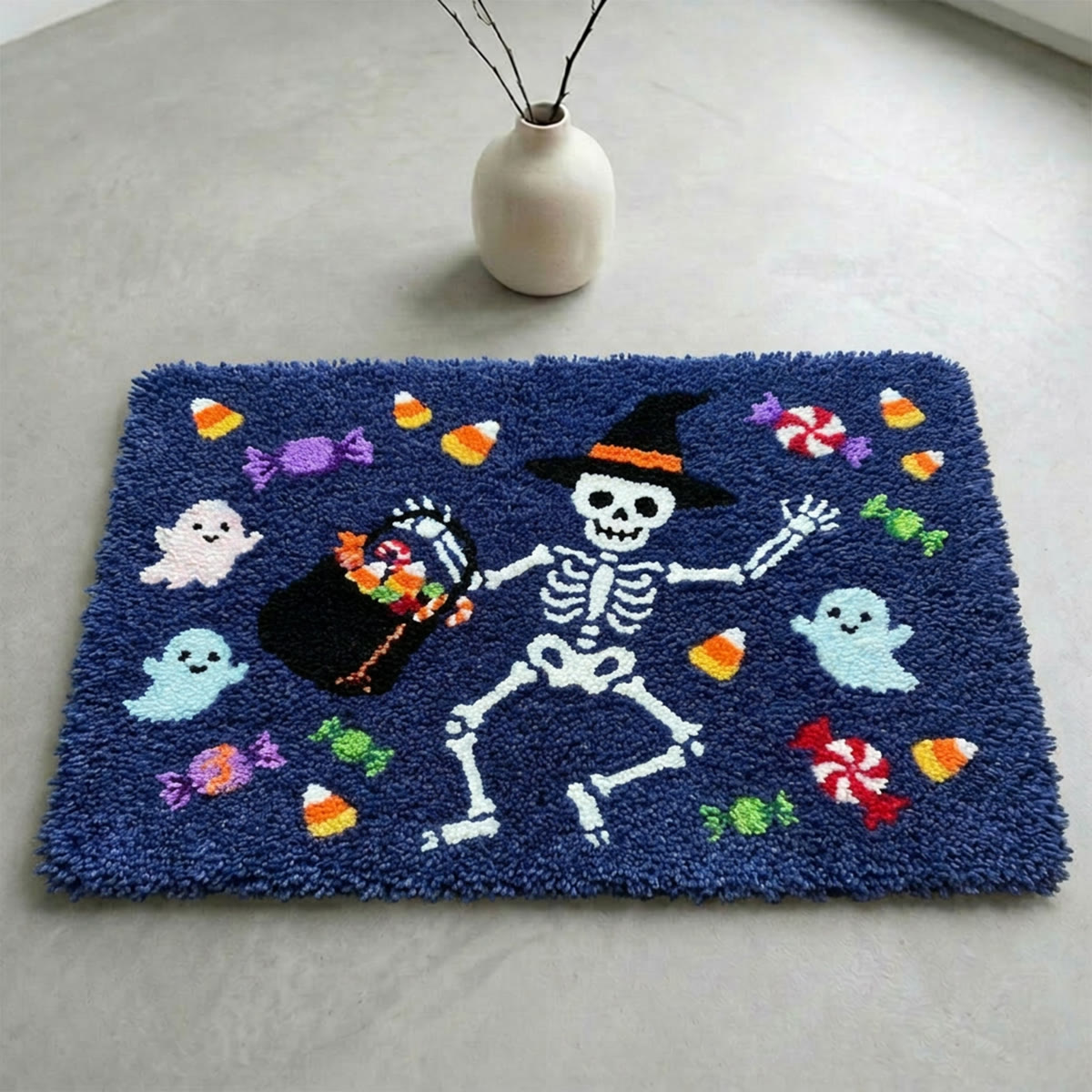 Rubbyoo Latch Hook Rug Kit - Dancing Skeleton | Classic Ghost & Phantom Pattern | Handmade Halloween Style Carpet - image 3