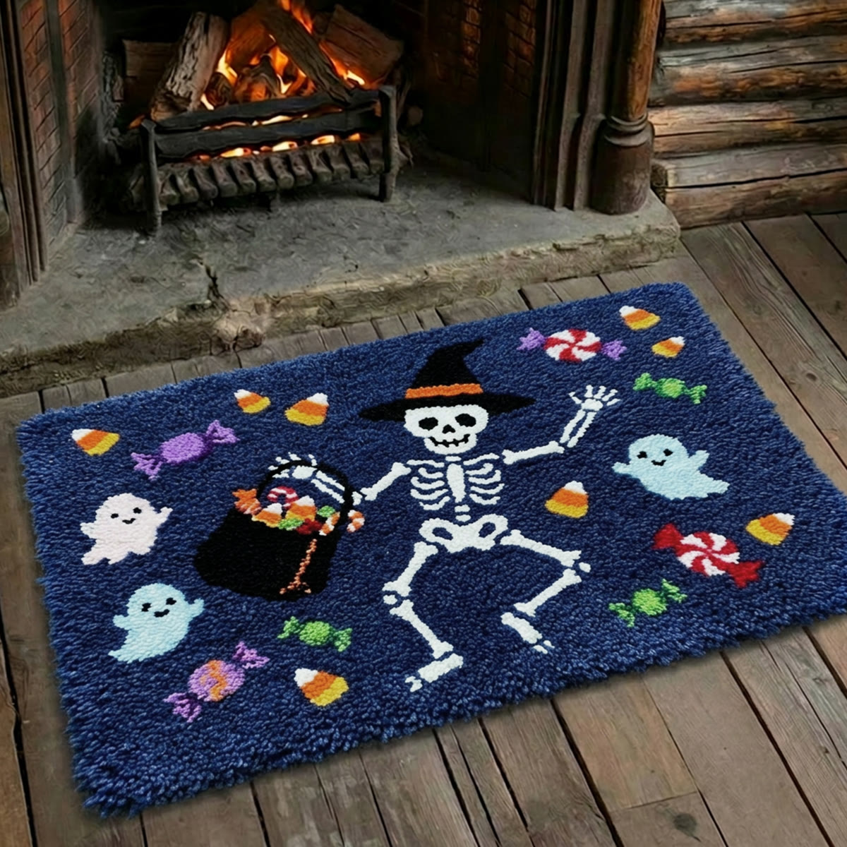 Rubbyoo Latch Hook Rug Kit - Dancing Skeleton | Classic Ghost & Phantom Pattern | Handmade Halloween Style Carpet - image 4
