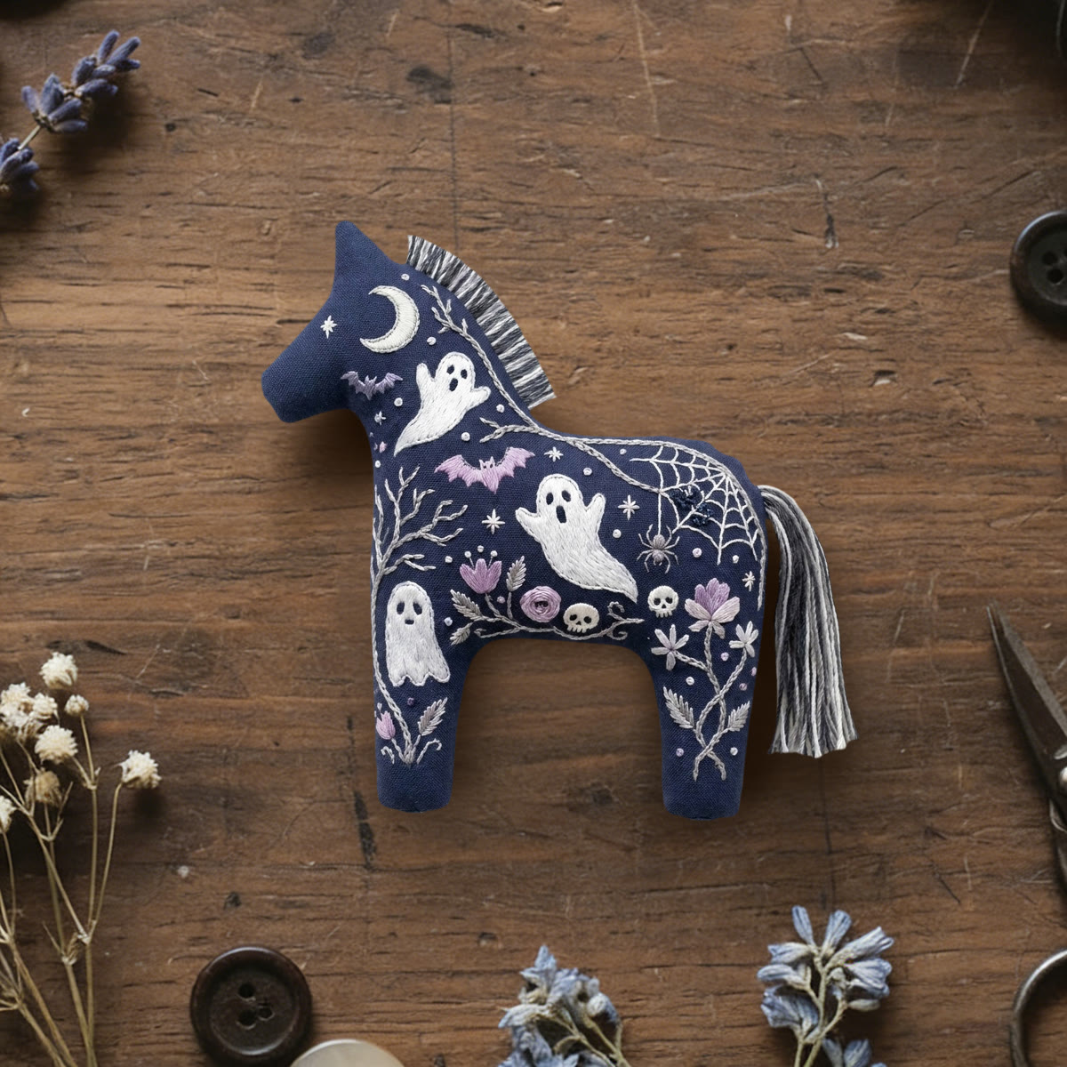 Rubbyoo Dala Horse Embroidery Kit - Spooky Ghost | Halloween Gift | Gothic Home Decor - 6 inches hoop kit - image 1