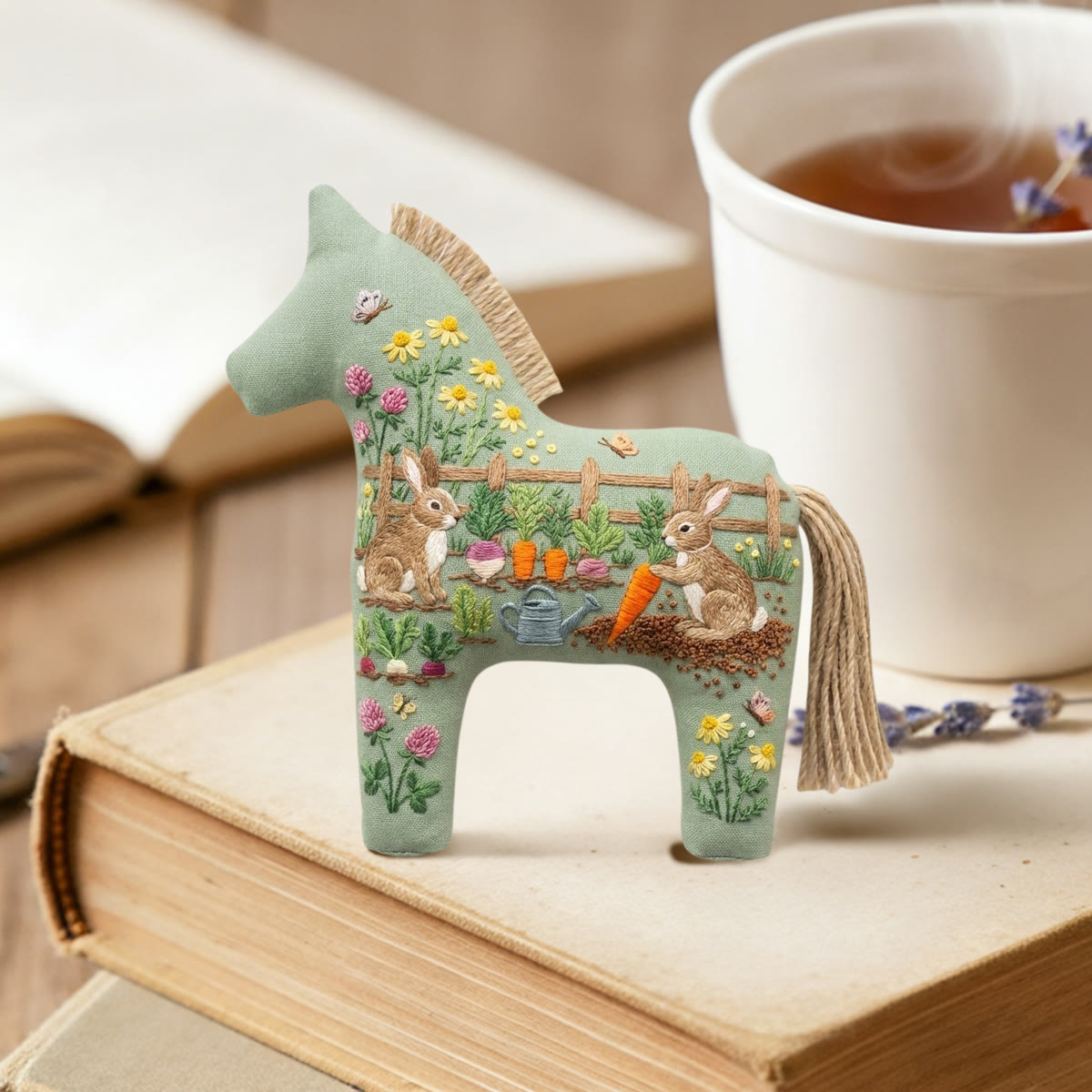 Rubbyoo Dala Horse Embroidery Kit - Rabbit In Garden | Cottagecore Lover Gift | Nursery Room Decor - image 2