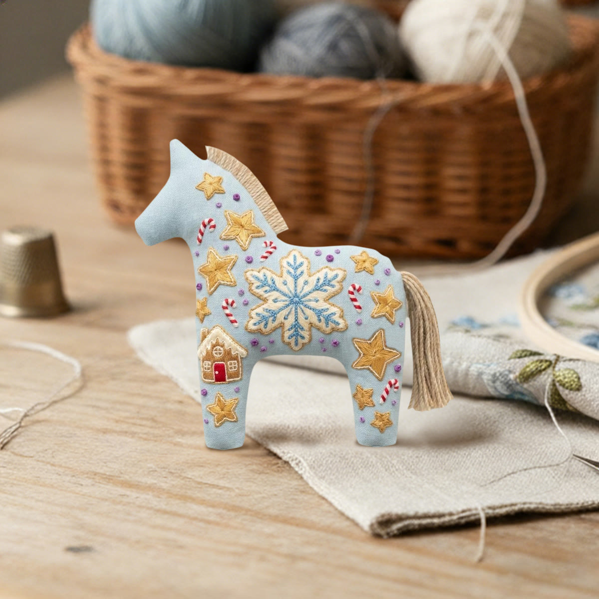 Rubbyoo Dala Horse Embroidery Kit - Large Snowflake | Holiday Gift For Her | Whimsical Bag Charm - image 3