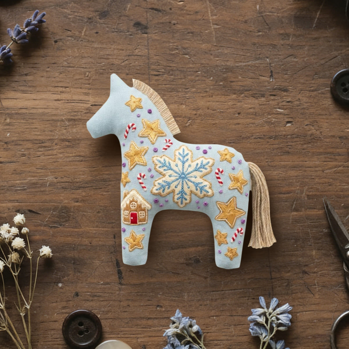 Rubbyoo Dala Horse Embroidery Kit - Large Snowflake | Holiday Gift For Her | Whimsical Bag Charm - 6 inches hoop kit - image 1