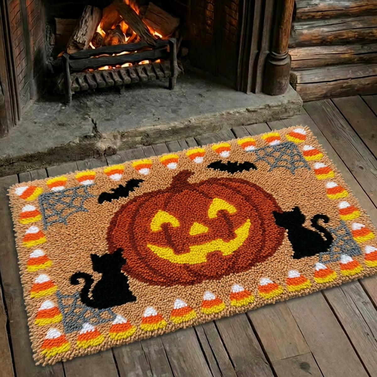 Rubbyoo Latch Hook Rug Kit - Orange Halloween Party | Pumpkin Motif Handicraft | All-inclusive Needlework Art - image 4