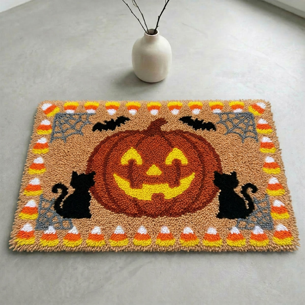 Rubbyoo Latch Hook Rug Kit - Orange Halloween Party | Pumpkin Motif Handicraft | All-inclusive Needlework Art - image 3