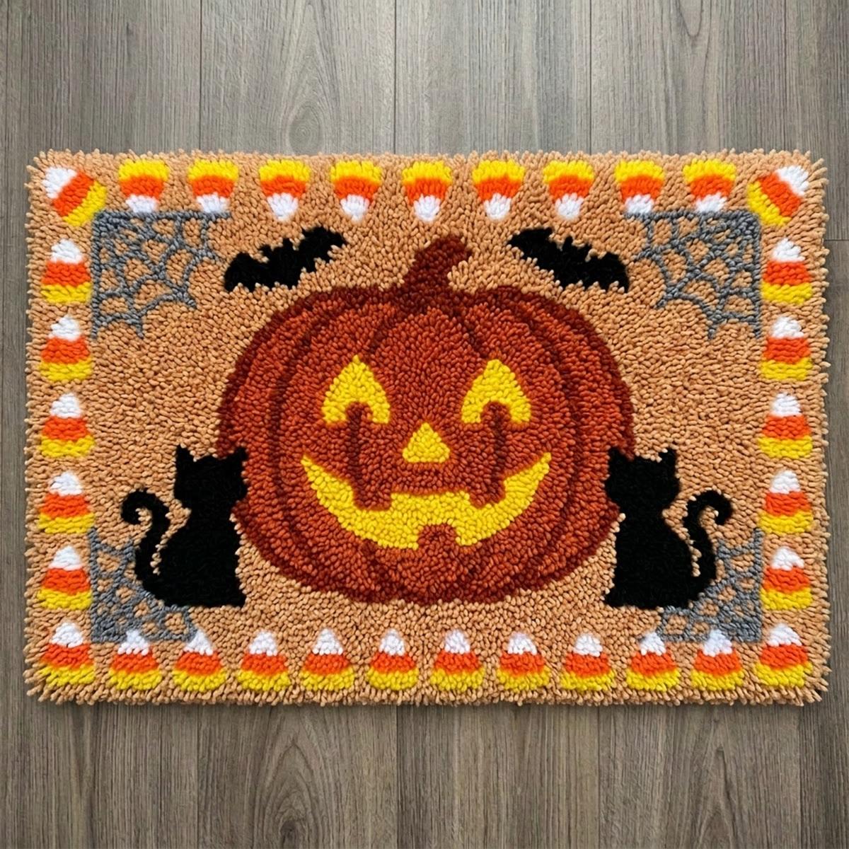 Rubbyoo Latch Hook Rug Kit - Orange Halloween Party | Pumpkin Motif Handicraft | All-inclusive Needlework Art - 75x50cm - image 1