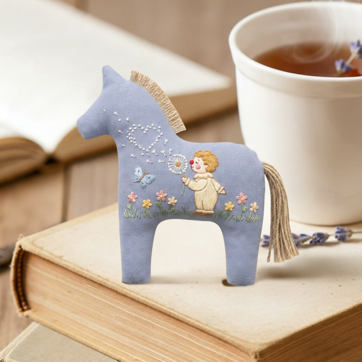 Rubbyoo Dala Horse Embroidery Kit - Cute Angel And Blowing Dandelion | Handmade Gift For Kids | Nursery Room Wall Hanging - image 2