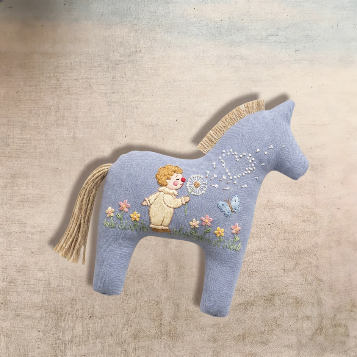 Rubbyoo Dala Horse Embroidery Kit - Cute Angel And Blowing Dandelion | Handmade Gift For Kids | Nursery Room Wall Hanging - image 4