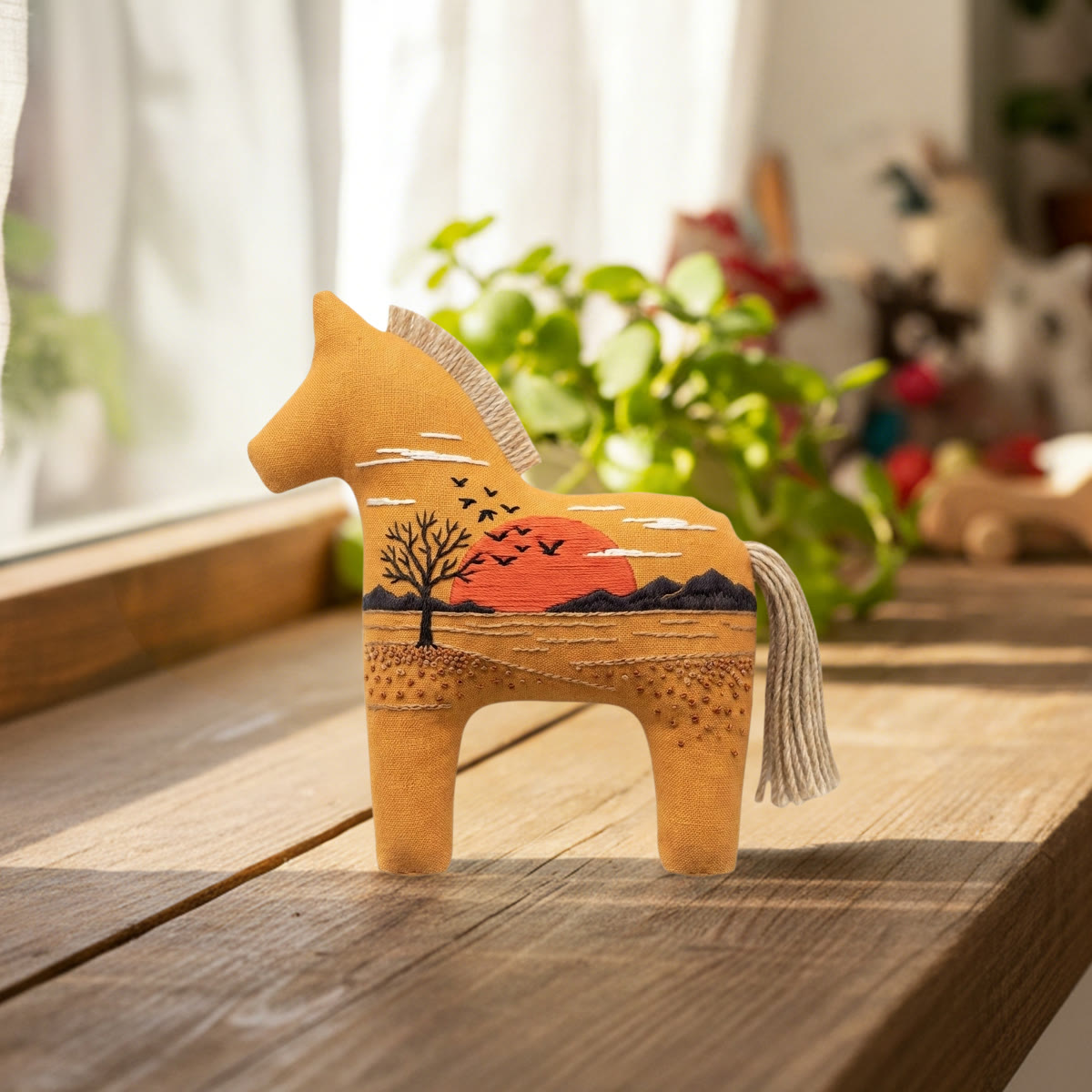 Rubbyoo Dala Horse Embroidery Kit - Sunset & Mountains Scene | Nature Lover Gift | Car Hanging Ornament - image 3