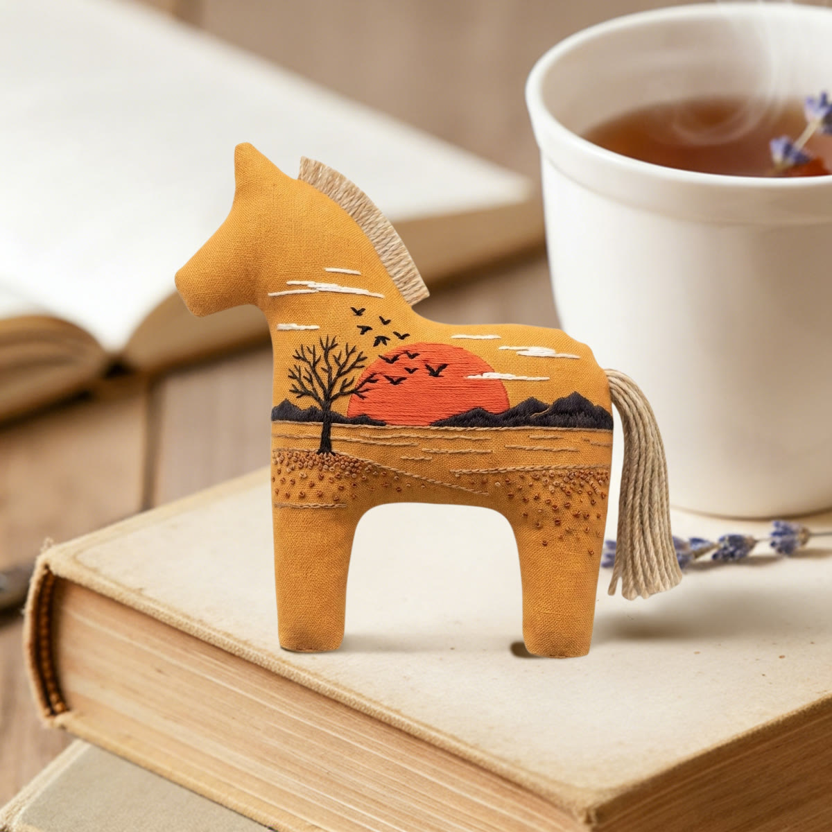 Rubbyoo Dala Horse Embroidery Kit - Sunset & Mountains Scene | Nature Lover Gift | Car Hanging Ornament - image 2