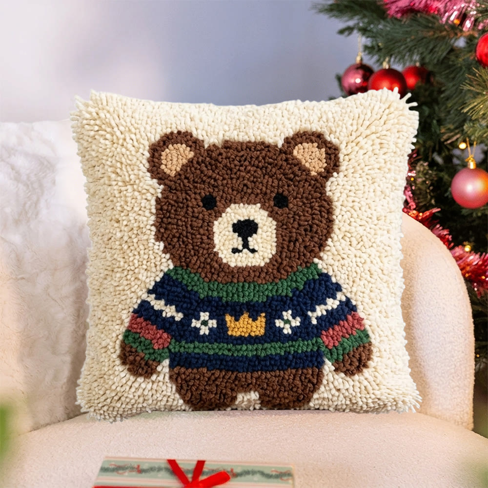 Rubbyoo Latch Hook Pillow Kit - Bear In Sweater | Cozy & Soft Sofa Decor | Lovely DIY Birthday Gift For Kids - image 4