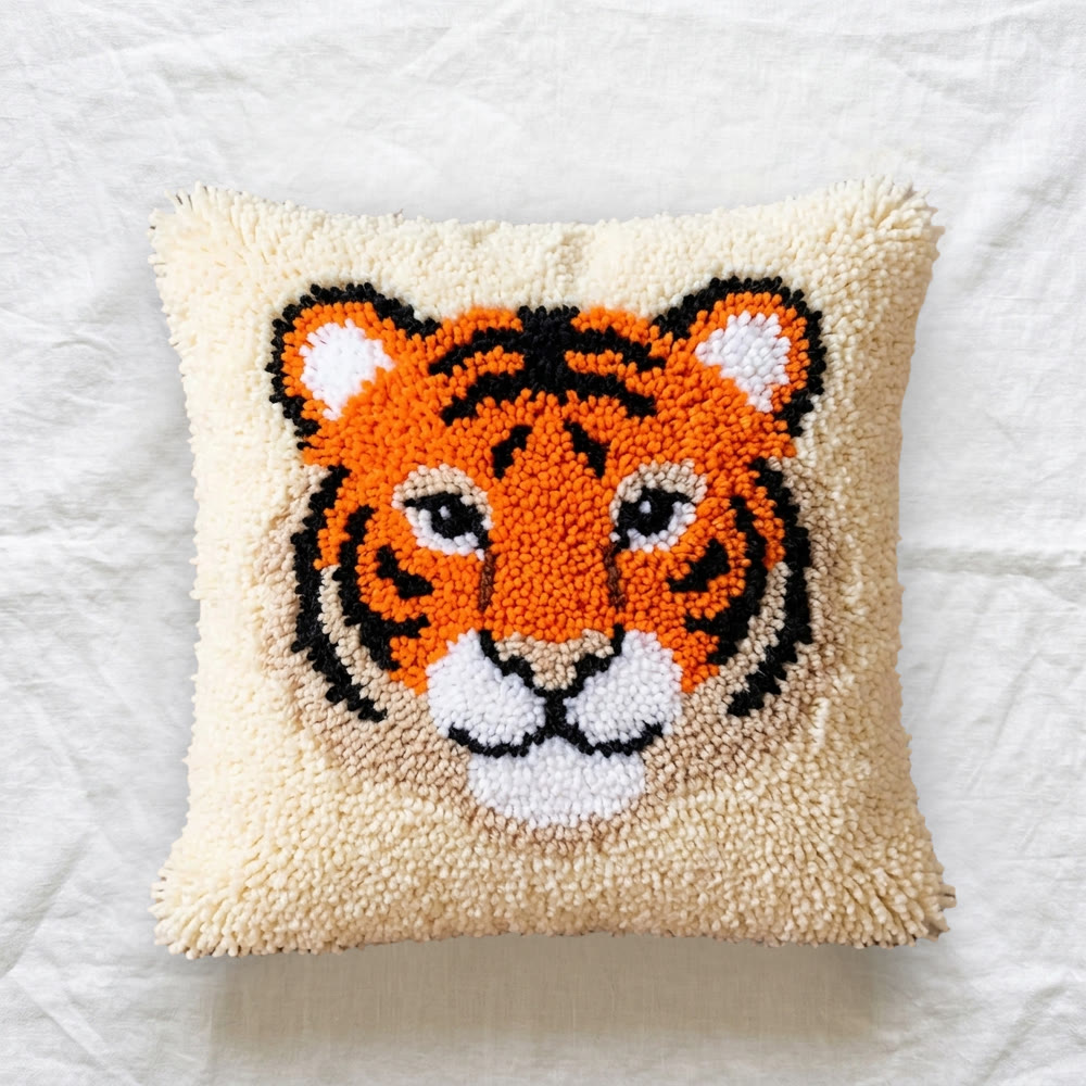 Rubbyoo Latch Hook Pillow Kit - Smiling Tiger | Hand-stitched Chunky Fabric | Animal Cartoon Room Accent - image 5