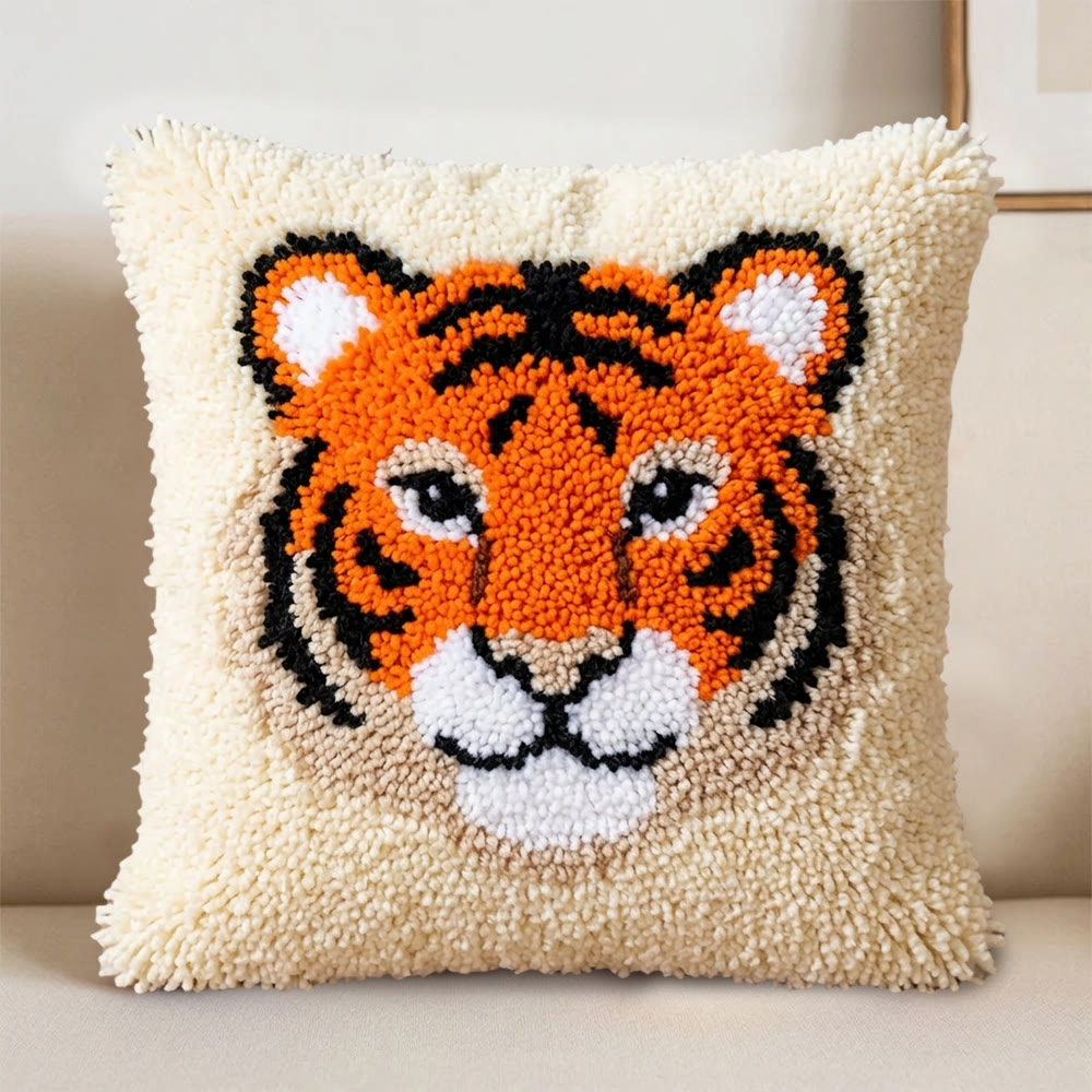 Rubbyoo Latch Hook Pillow Kit - Smiling Tiger | Hand-stitched Chunky Fabric | Animal Cartoon Room Accent - image 3