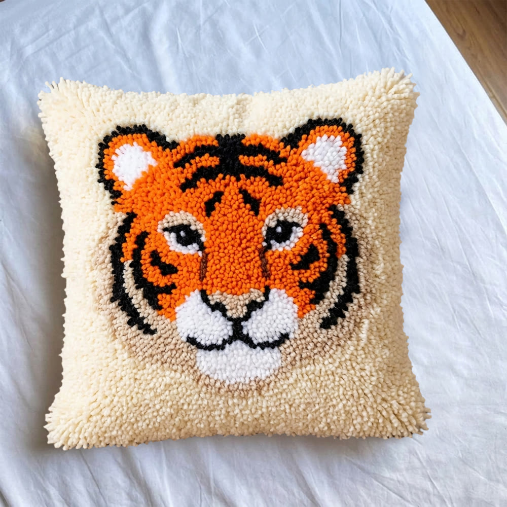Rubbyoo Latch Hook Pillow Kit - Smiling Tiger | Hand-stitched Chunky Fabric | Animal Cartoon Room Accent - image 4