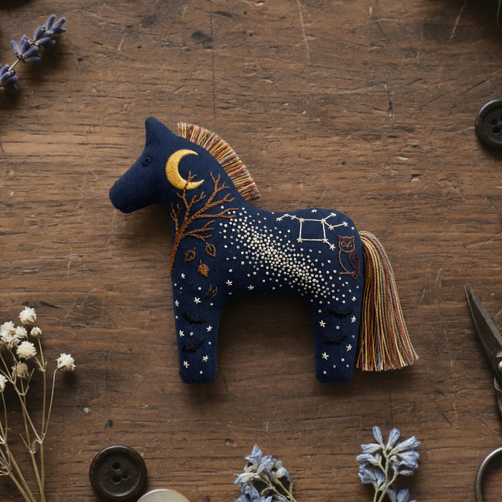 Rubbyoo Dala Horse Embroidery Kit - Starry Sky | Unique Birthday Gift | Home Wall Decor - 6 inches hoop kit - image 1