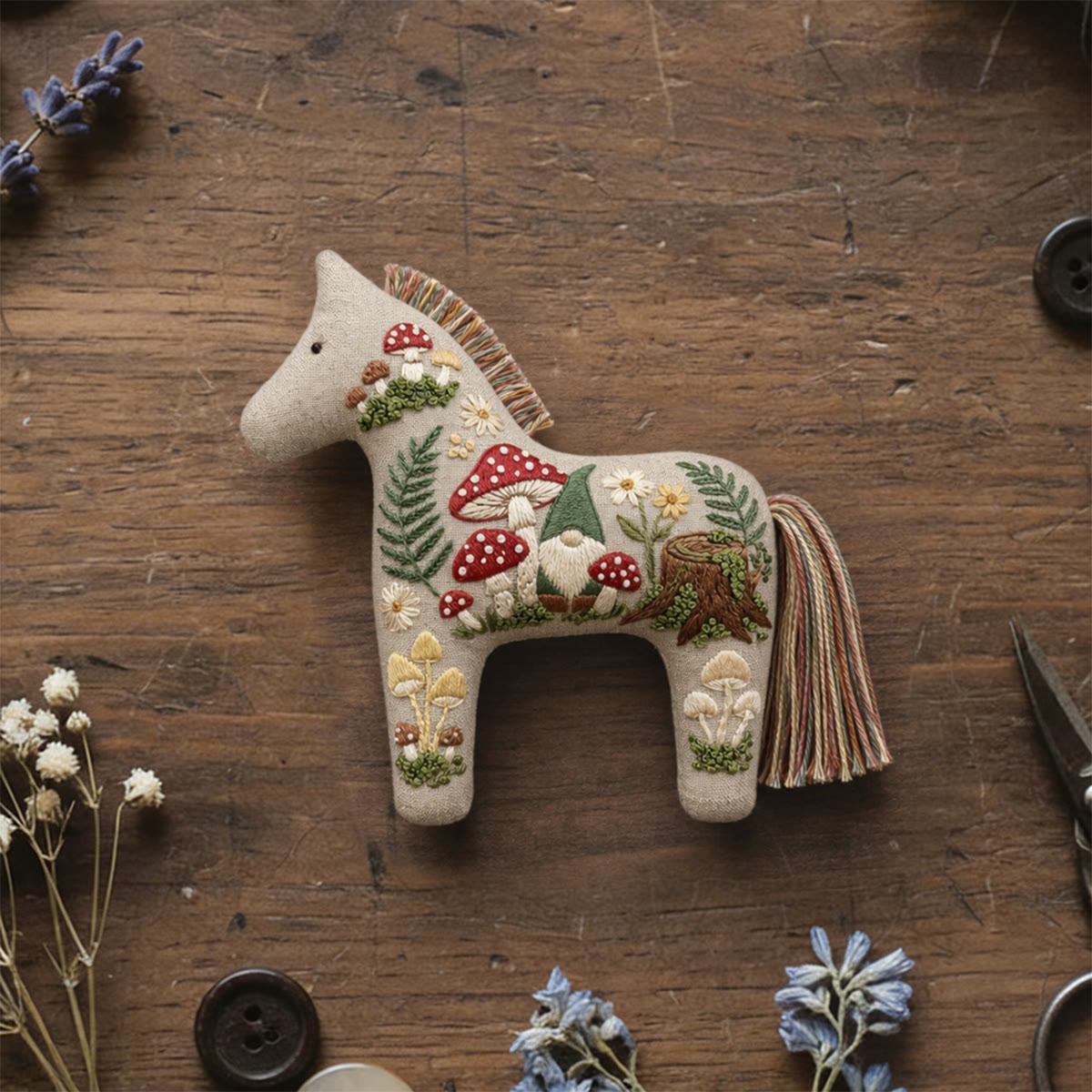 Rubbyoo Dala Horse Embroidery Kit - Garden Gnome | Unique Handmade Gift | Woodland Nursery Decor - 6 inches hoop kit - image 1