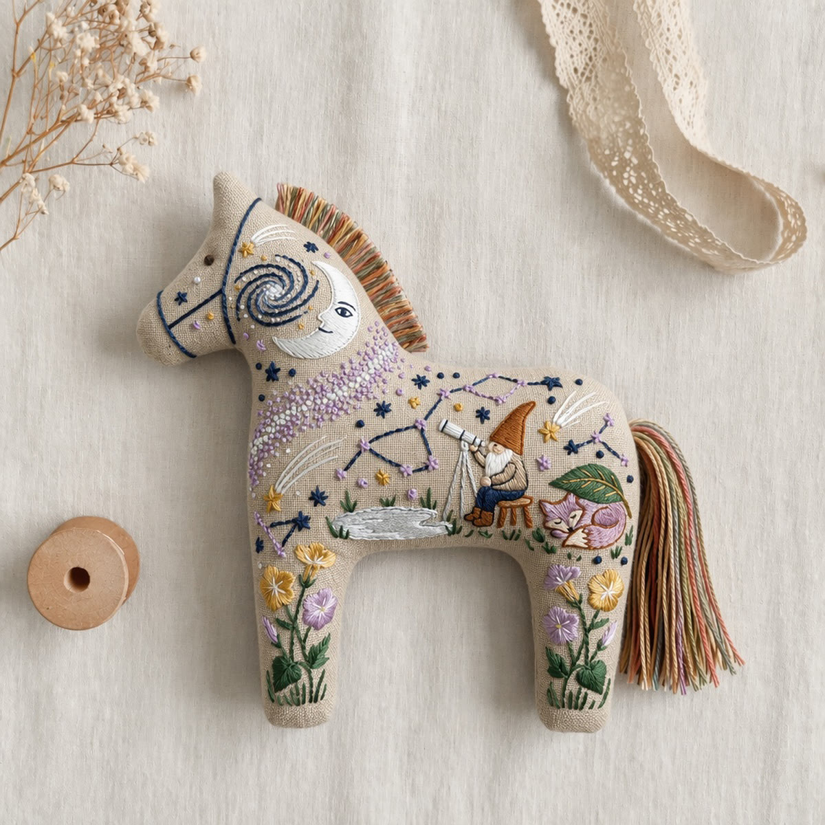 Rubbyoo Dala Horse Embroidery Kit - Stargazing Gnome | Gift For Witchy Friend | Handbag Accessory - image 4