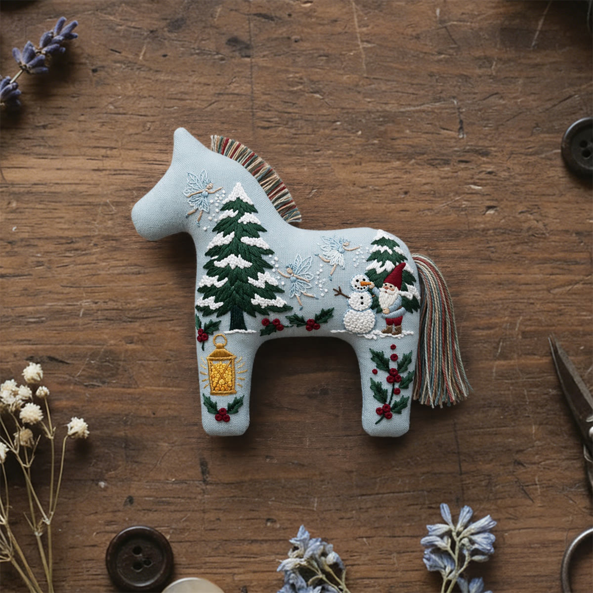 Rubbyoo Dala Horse Embroidery Kit - Christmas Gnome | Unique Secret Santa Gift | Holiday Hanging Decor - 6 inches hoop kit - image 1