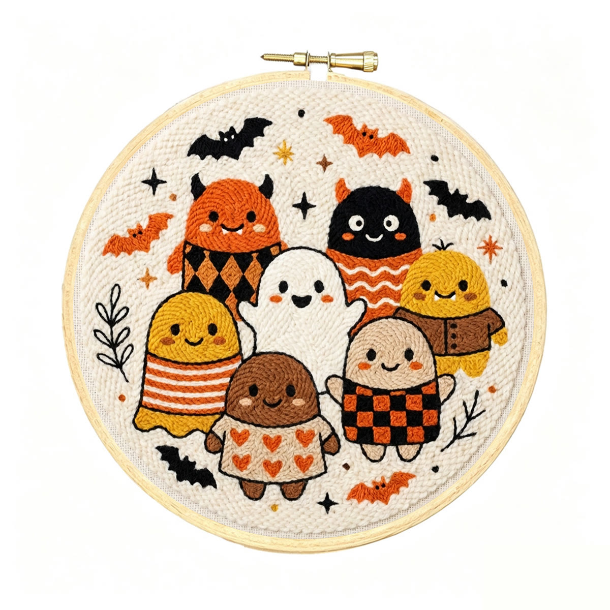 Ghost Friends  Punch Needle Kit - Distinctive Halloween Theme Decor | Lovely Cartoon Sewing Kit For Kids - 6 inch Hoop Kit - image 1