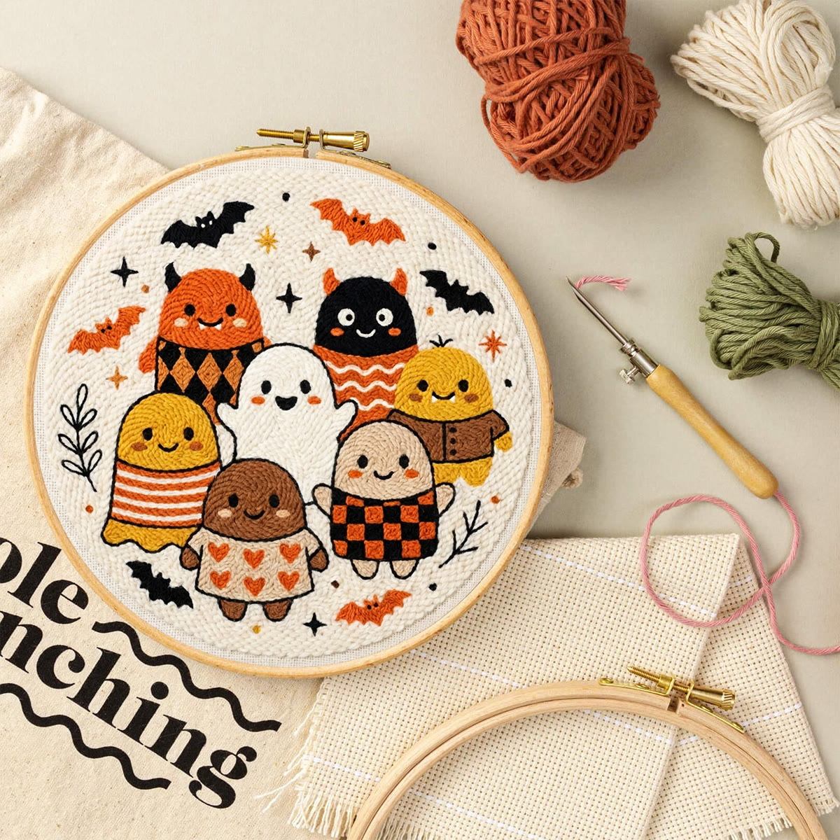 Ghost Friends  Punch Needle Kit - Distinctive Halloween Theme Decor | Lovely Cartoon Sewing Kit For Kids - image 4