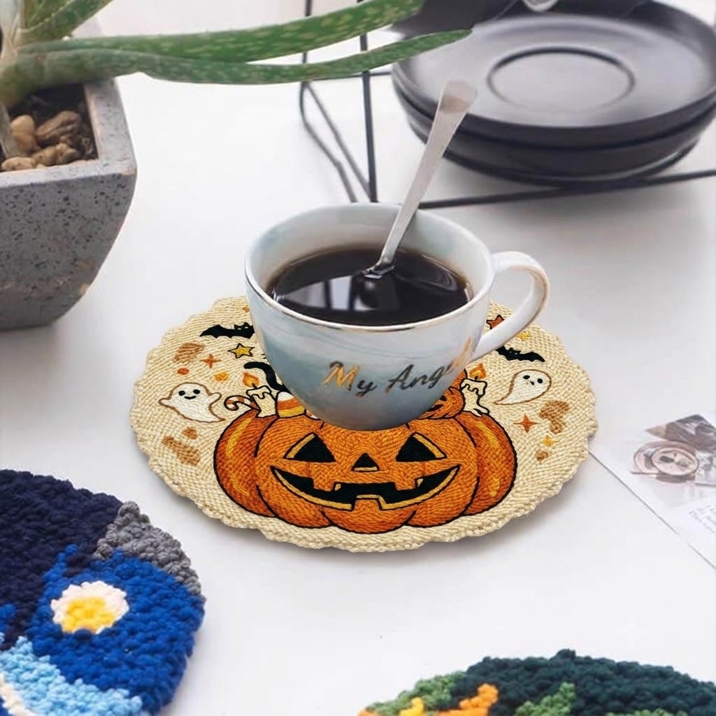 Pumpkin Castle Punch Needle Kit - Imaginative Halloween Vibe Handicraft | Charming Festival Home Accent - 5 inch Coaster Kit - image 8