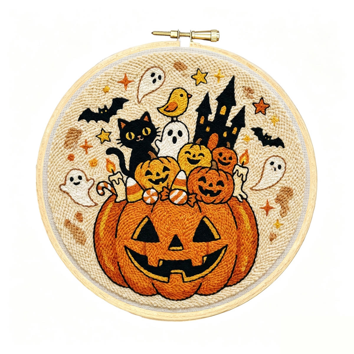 Pumpkin Castle Punch Needle Kit - Imaginative Halloween Vibe Handicraft | Charming Festival Home Accent - 8 inch Hoop Kit - image 1