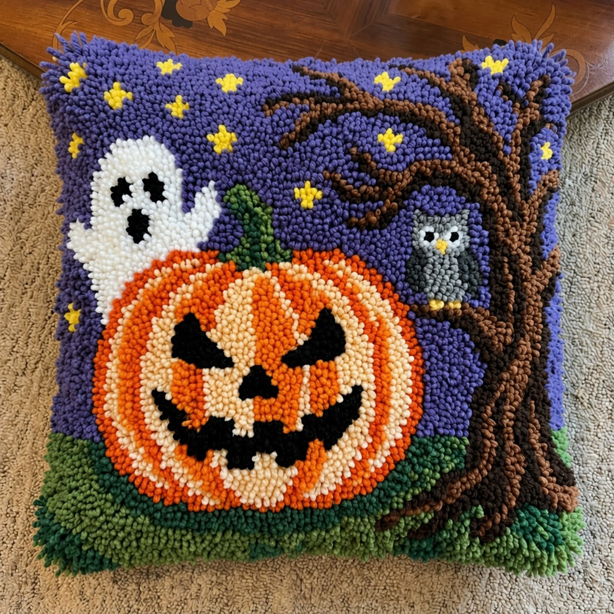 Rubbyoo Latch Hook Pillow Kit - Ghost With Pumpkin | Spooky Home Party Decorations | Diy Halloween Pillow Cover - image 8