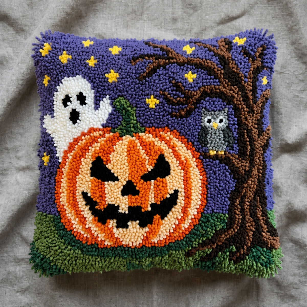Rubbyoo Latch Hook Pillow Kit - Ghost With Pumpkin | Spooky Home Party Decorations | Diy Halloween Pillow Cover - image 7