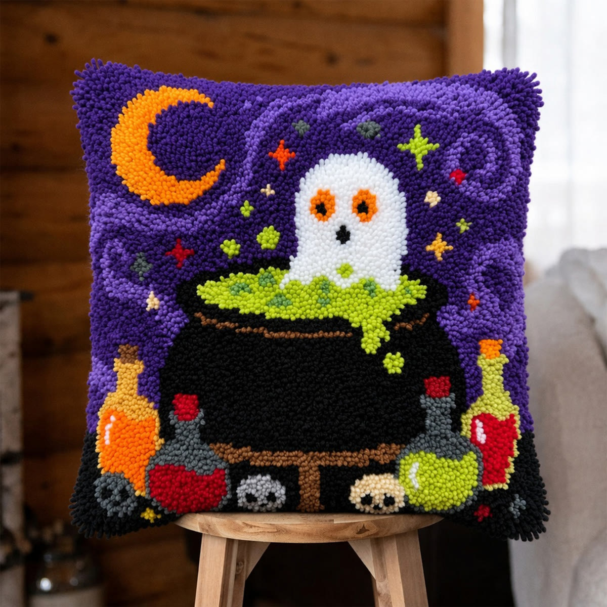 Rubbyoo Latch Hook Pillow Kit - Poison Potion | Easy Handicraft For Beginners | Creative Halloween Ornament - 43*43cm - image 1
