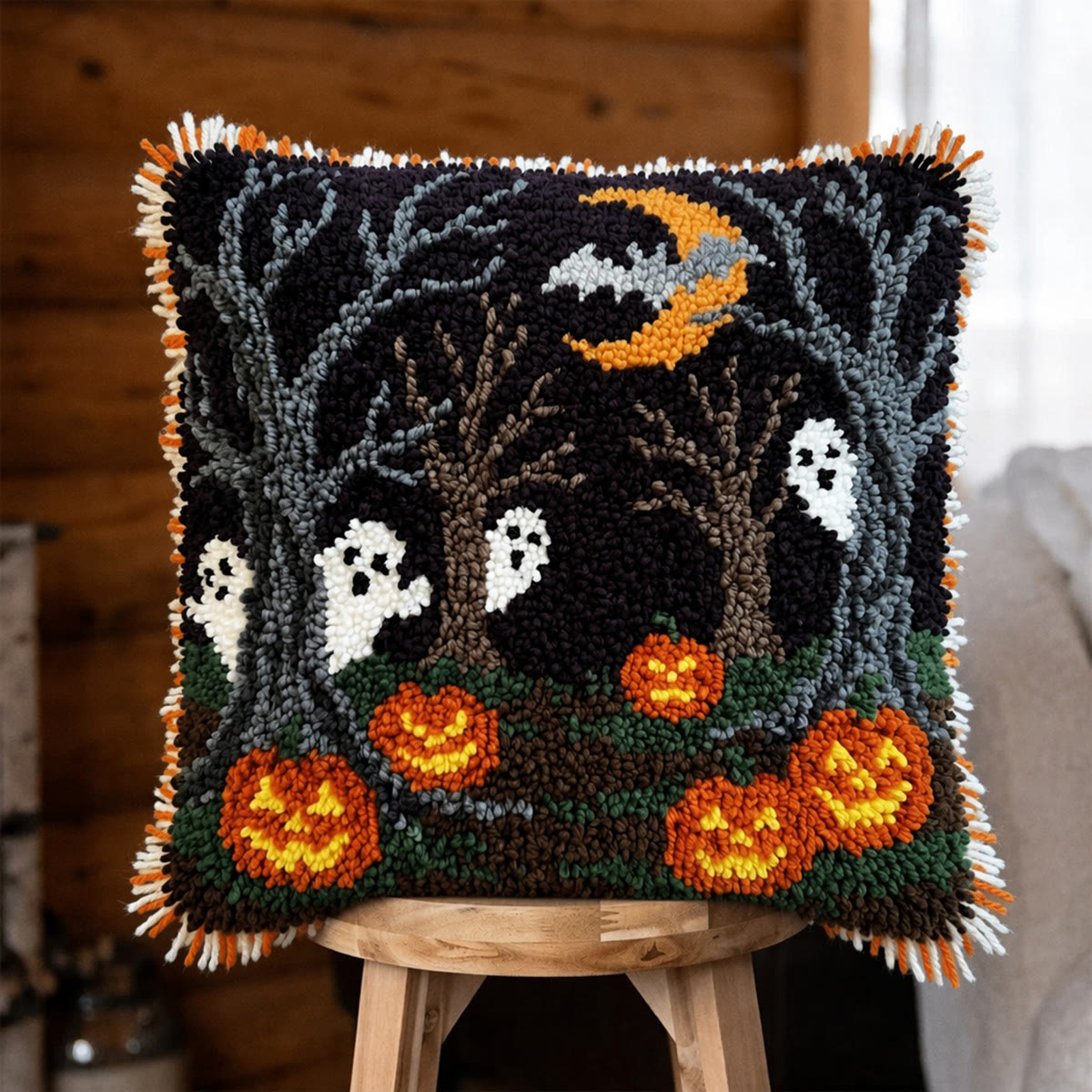 Rubbyoo Latch Hook Pillow Kit - Mysterious Forest | Spooky Season Decor | Cozy Halloween Craft Gift  - 43*43cm - image 1