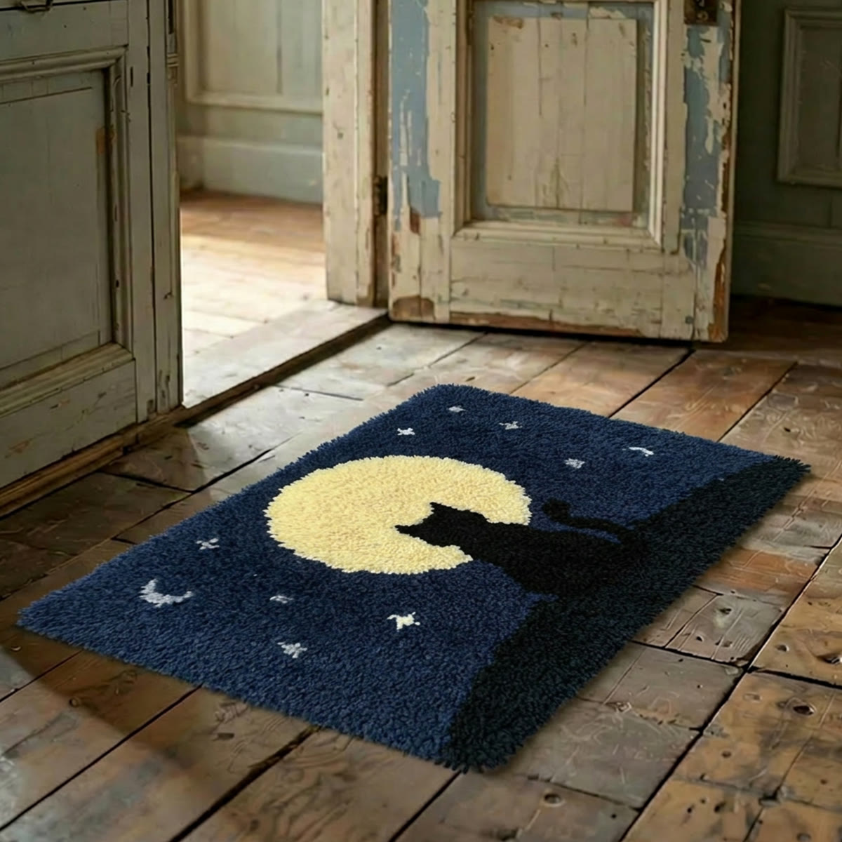 Rubbyoo Latch Hook Rug Kit - Lonely Cat With Moom | Diy Handmade Art |  Tufted Halloween Ornament - image 3