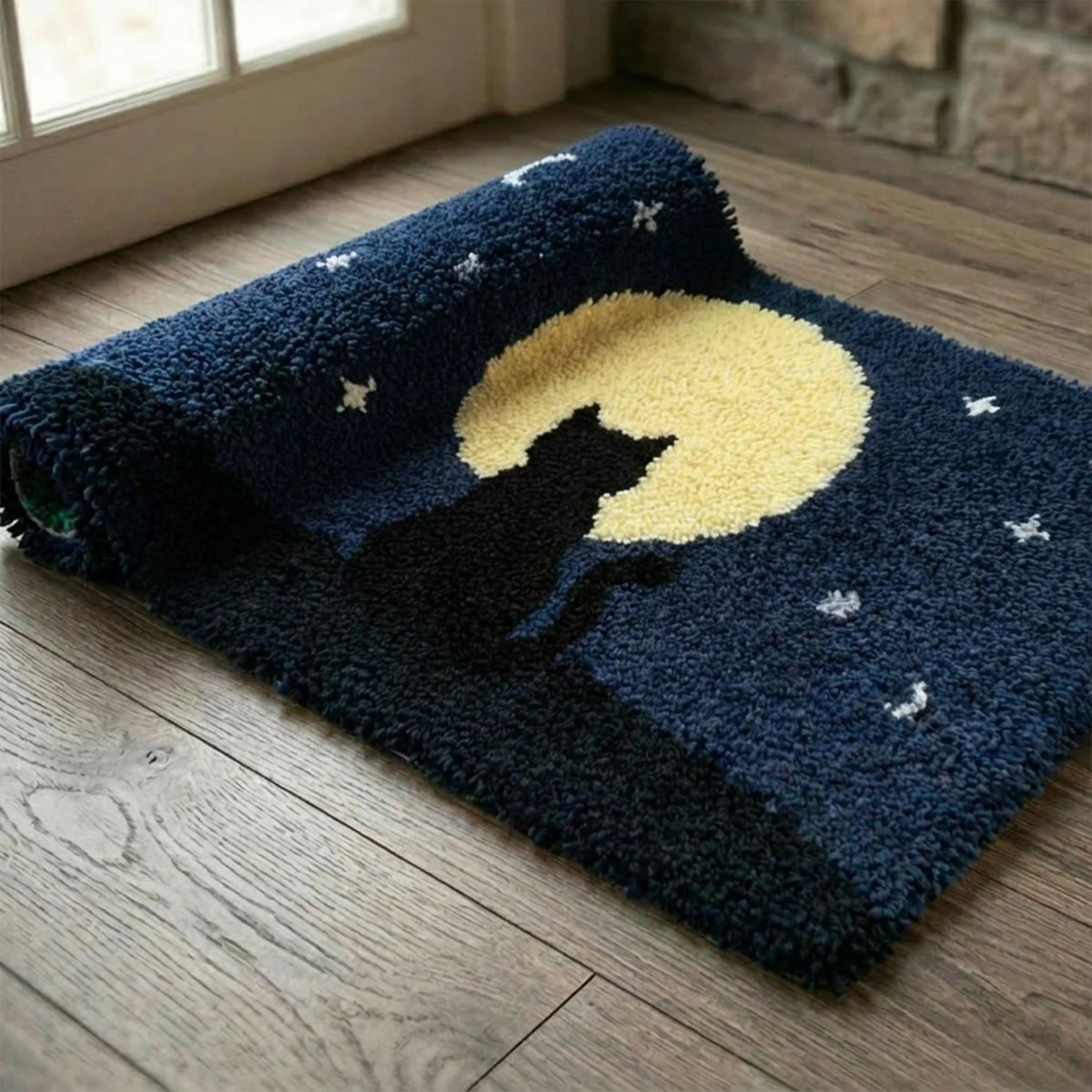 Rubbyoo Latch Hook Rug Kit - Lonely Cat With Moom | Diy Handmade Art |  Tufted Halloween Ornament - image 4
