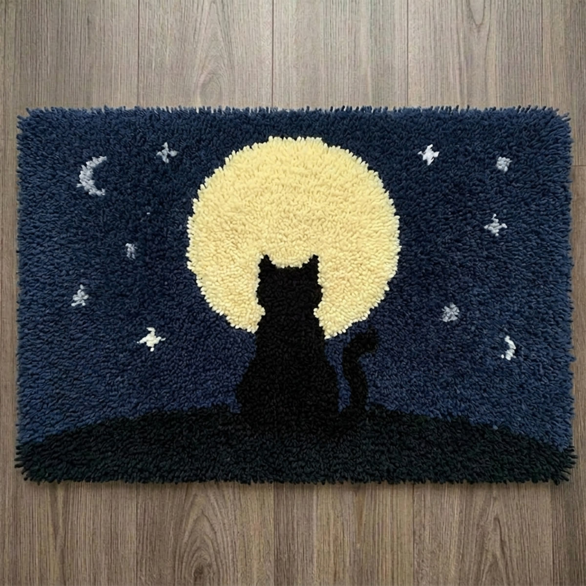 Rubbyoo Latch Hook Rug Kit - Lonely Cat With Moom | Diy Handmade Art |  Tufted Halloween Ornament - 75x50cm - image 1