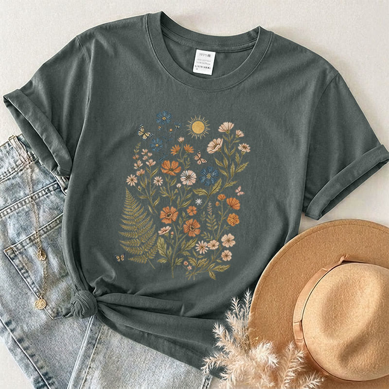 Rubbyoo Charming Flowers Graphic Tee  - Botanical Floral T-shirt Gift | Comfort Stylish Outfit  - Dark Gray - 2XL - image 10
