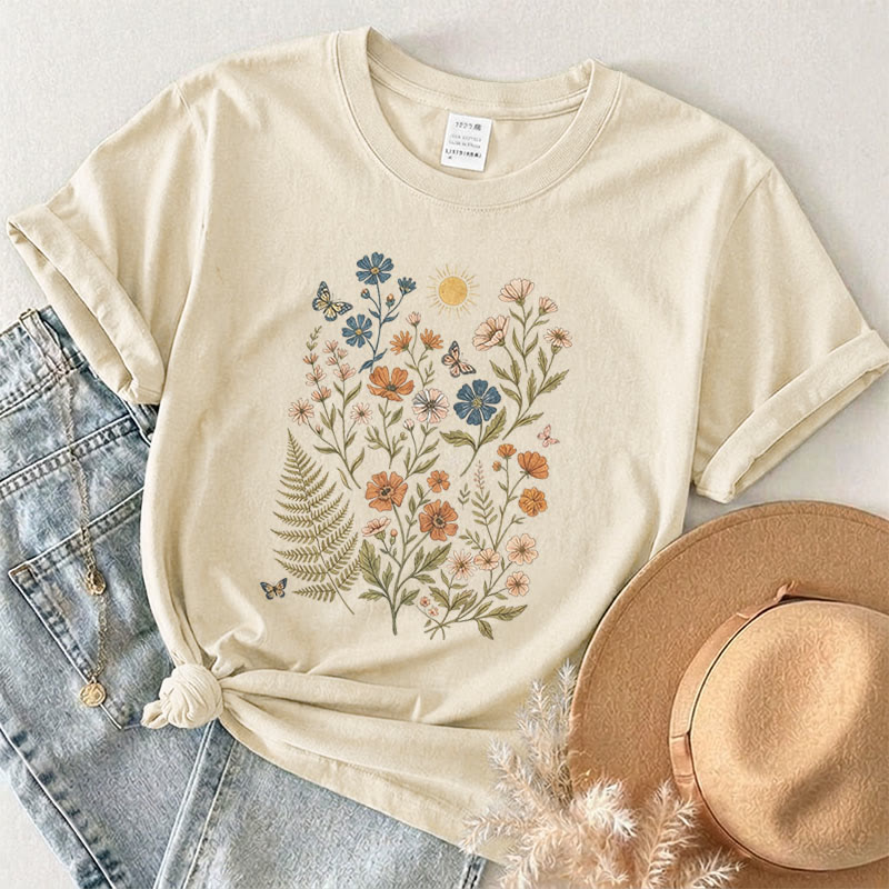 Rubbyoo Charming Flowers Graphic Tee  - Botanical Floral T-shirt Gift | Comfort Stylish Outfit  - Beige - 2XL - image 4