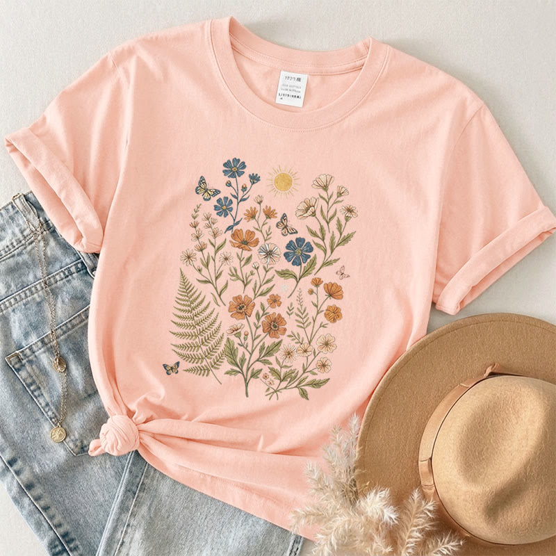 Rubbyoo Charming Flowers Graphic Tee  - Botanical Floral T-shirt Gift | Comfort Stylish Outfit  - Peach - 2XL - image 3
