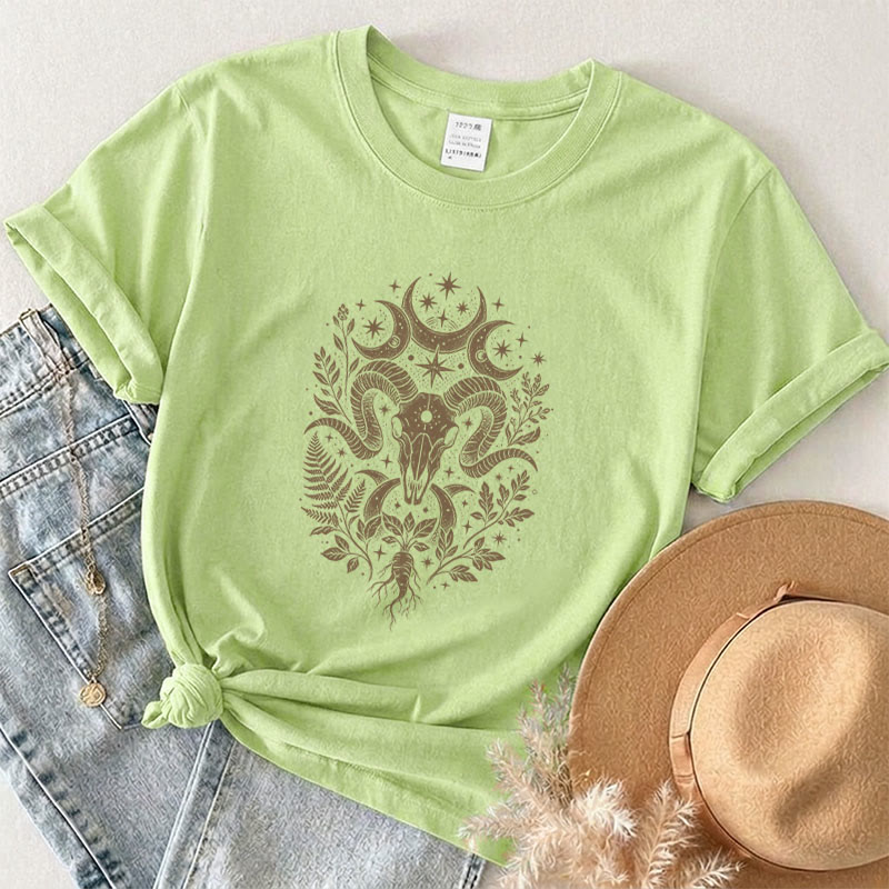 Rubbyoo Celestial Goat Graphic Tee -  Mystic Astrology Signs | Zodiac Gift For Her | Unisex Capricorn T-Shirt  - Matcha Green - 2XL - image 5