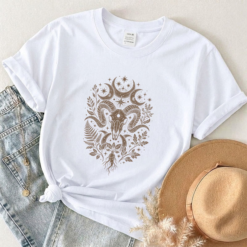 Rubbyoo Celestial Goat Graphic Tee -  Mystic Astrology Signs | Zodiac Gift For Her | Unisex Capricorn T-Shirt  - White - 2XL - image 4