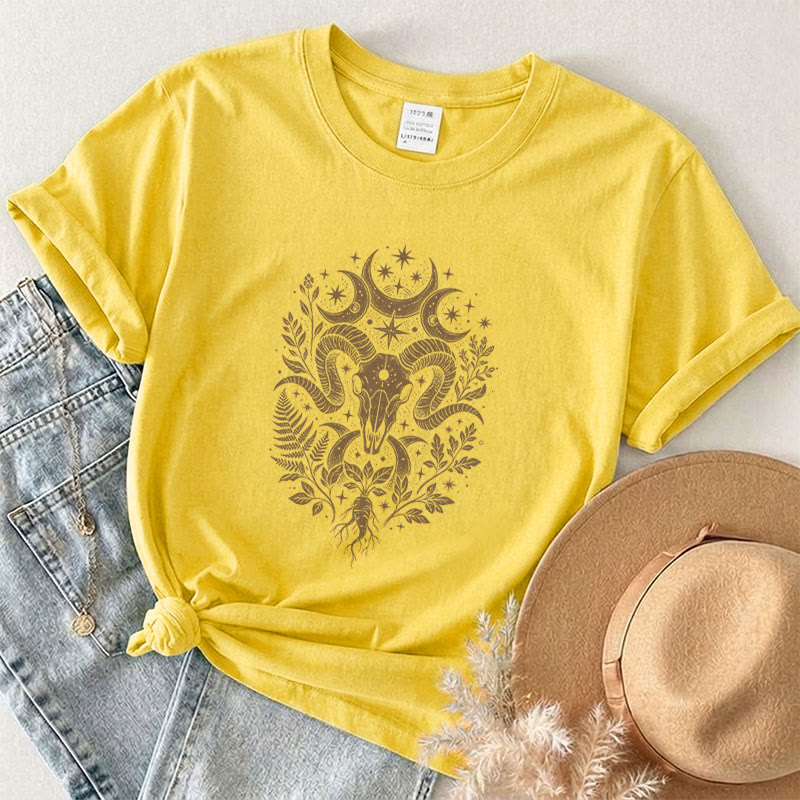 Rubbyoo Celestial Goat Graphic Tee -  Mystic Astrology Signs | Zodiac Gift For Her | Unisex Capricorn T-Shirt  - Yellow - 2XL - image 7